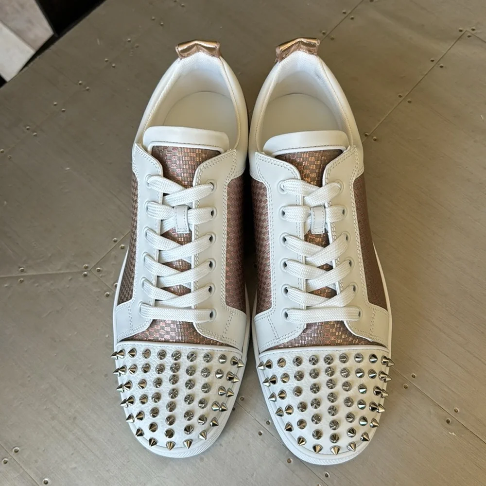 Christian Louboutin varsijunior spikes duo flat sneaker trainer white bronze 44